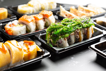 Closeup of Sushi japanese food takeaway