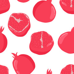 Pomegranate fruits vector hand drawn seamless pattern. Fresh pomegranate. Ripe tropical exotic fruits.