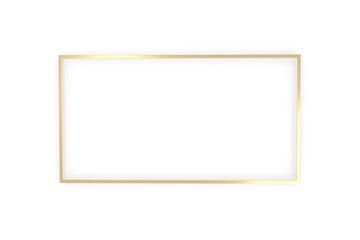 Gold shiny glowing vintage frame with shadows isolated on transparent background. Golden luxury realistic rectangle border. 3d illustration.