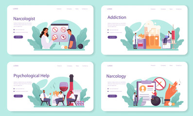 Fototapeta premium Narcologist web banner or landing page set. Professional medical specialist.