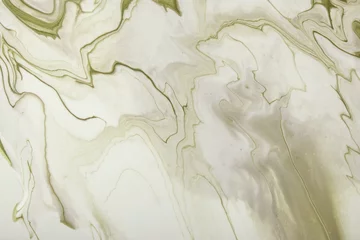 Tuinposter Abstract fluid art background green and beige colors. Liquid marble. Acrylic painting with olive gradient and splash. © nikol85