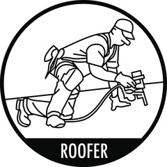 vector of a roofer construction worker roofing working on house roof with