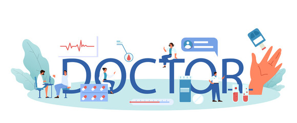 Physician or general healthcare doctor typographic header. Idea of doctor