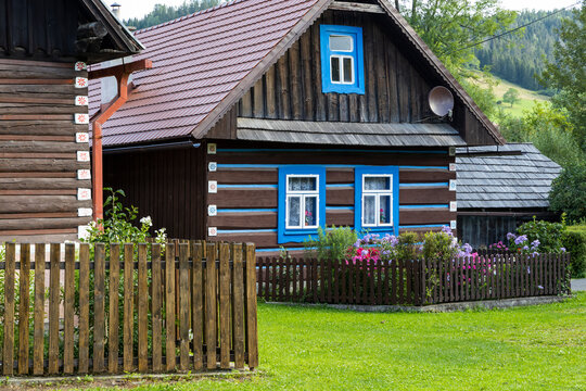 Old wooden houses in village Osturna, Spiska magura region, Slovakia