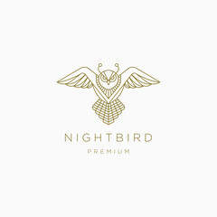 Luxurious Owl bird line art style logo icon design template vector illustration