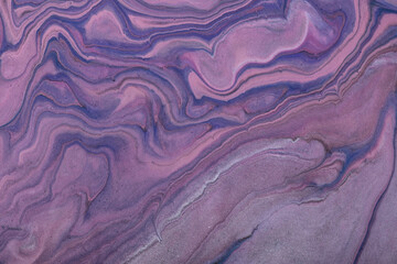 Abstract fluid art background purple and lilac color. Liquid marble. Acrylic painting with navy blue gradient and splash