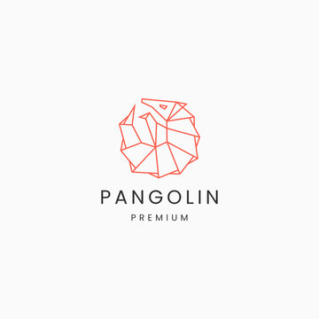 Mono line pangolin animal logo icon design template vector illustration