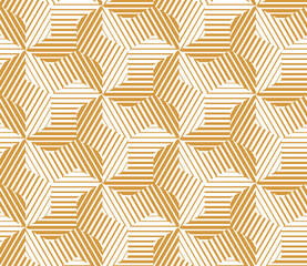 Abstract geometric pattern with stripes, lines. Seamless vector background. White and gold ornament. Simple lattice graphic design
