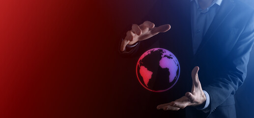 Businessman hand holding e-mail icon, Contact us by newsletter email and protect your personal...