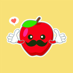 cute and kawaii Apple character with funny face. Happy cute cartoon apple emoji. Healthy vegetarian food character vector illustration