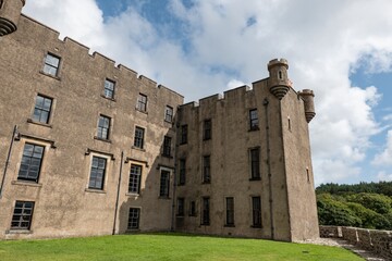 Fototapeta na wymiar Perspective view of Dunvegan Castle at Isle of Skye, Scotland without tourists