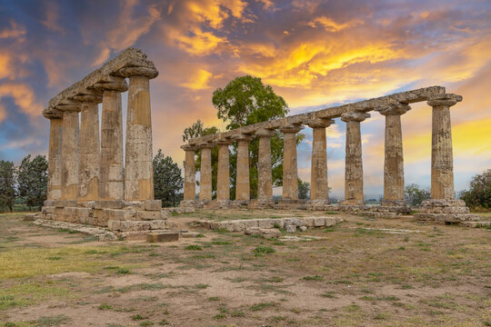 Temple of Hera from 6 century BC, archaeological site near Bernalda, Italy