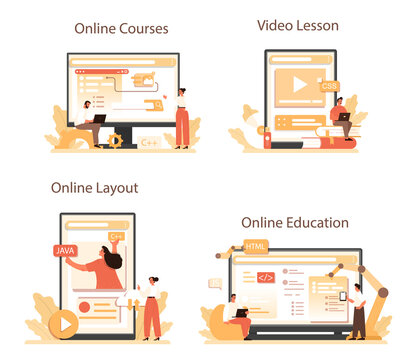 Website development online service or platform set. Support and development