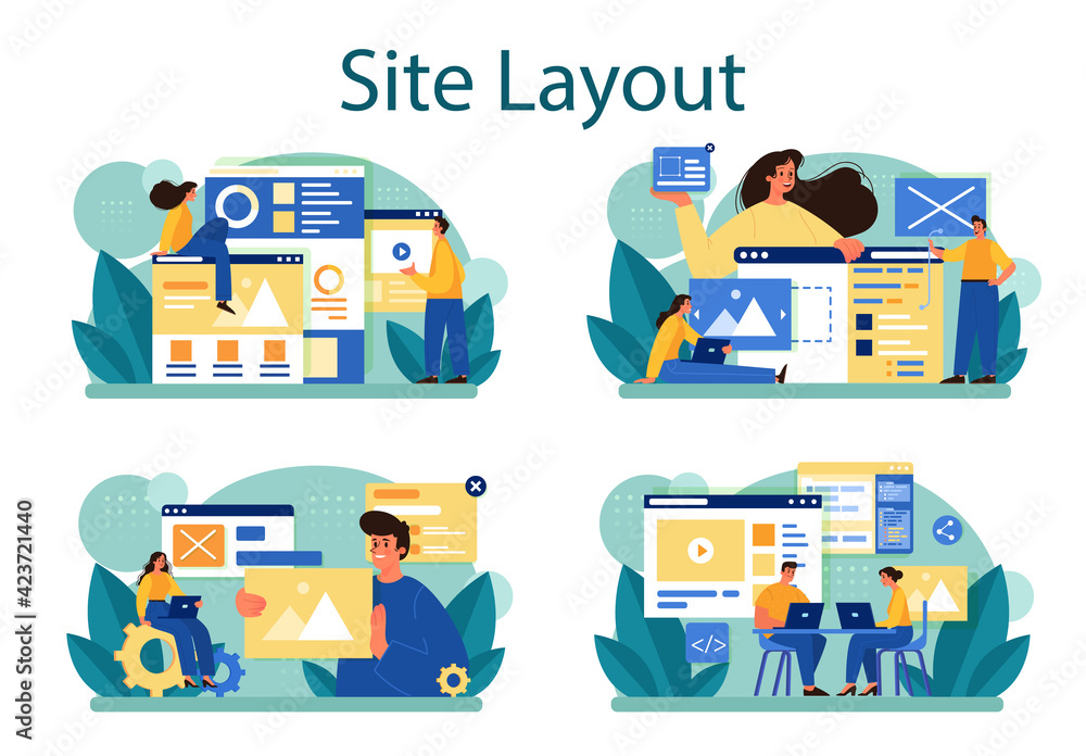 Poster website layout concept set. web development, mobile app design