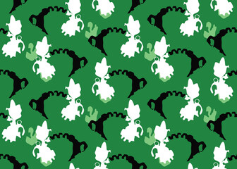 Vector texture background, seamless pattern. Hand drawn, green, black, white colors.