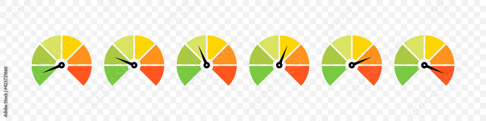 Poster speedometer vector icons. rating customer satisfaction meter. graphic element of tachometer, speedom