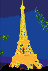A glimpse of the tower of Paris. Digital color painting.