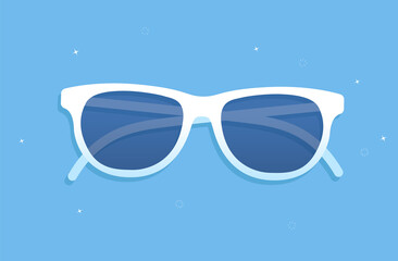 Sunglasses vector illustration - White glasses on blue background.