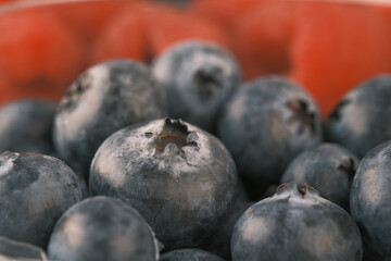 Obraz premium Close up of fresh blue berry with water drops .