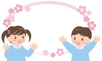 幼稚園児と桜の輪のフレーム