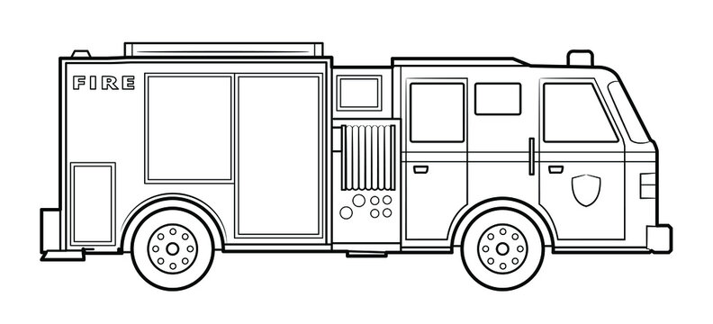 American fire engine illustration  - simple line art contour of vehicle.