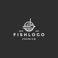 Fish in water Logo design vector template. Seafood restaurant shop shop Logotype icon concept. on black background