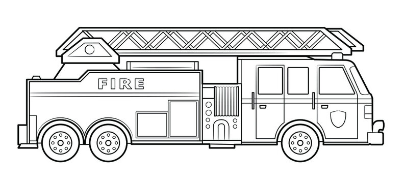 American fire engine illustration  - simple line art contour of vehicle.