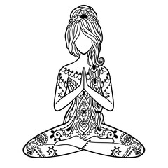 Yoga Girl. Ornamental feminine Vector illustration. Medallion yoga lotus