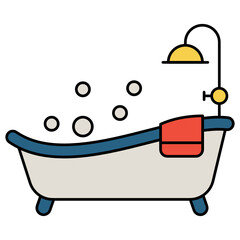 Bathroom Interior Concept, Bathtub Shower and towel Vector Icon design, Interior design Symbol, Home Office decoration Sign, Residential and Commercial Decor Elements stock illustration