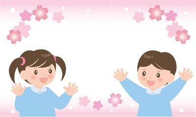 幼稚園児と桜のフレーム