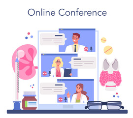 Endocrinologist online service or platform. Thyroid gland examination