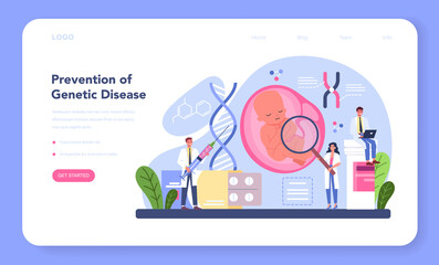 Geneticist web banner or landing page. Medicine and science technology.