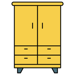 Yellow Melamine 2 Door Wardrobe with Drawers Concept Vector color line Icon Design, Interior design Symbol, Home Office decoration Sign, Residential and Commercial Decor Elements stock illustration
