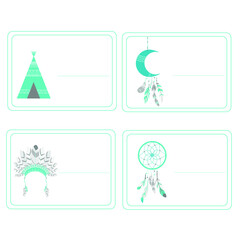 
indian boho set invitation cards on the white background