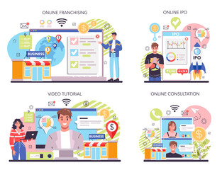 Business mechanism concept set. Idea of money increase and finance growth.