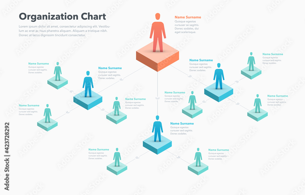 Aufkleber company organization chart template with place for your content. easy to use for your website or pre