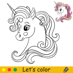 Head of cute unicorn in profile coloring