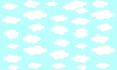 Cute Clouds Pattern on Blue Background