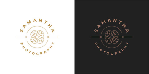 Intertwined wedding rings logo template linear vector illustration