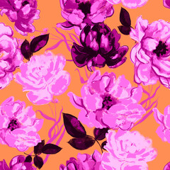 Surface floral print. Seamless botanical background with flowers. 