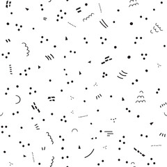 Black and white doodle line art seamless vector background. Abstract monochrome hand drawn repeating background. Grunge texture childish dots, stripes, drawings. Vector illustration.