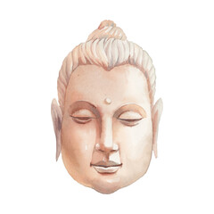 Buddha head illustration. Watercolor isolated artwork.