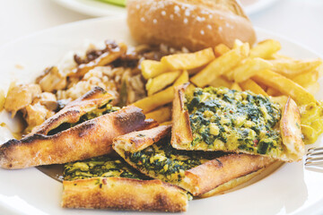 Turkish Pide with Spinach and Cheese .Traditional Turkish Food