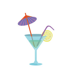 Summer cocktail with umbrella. A martini glass. Beach drink with umbrella, design element, print, print.