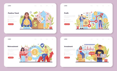 Fototapeta premium Receiving profit web banner or landing page set. Idea of business success