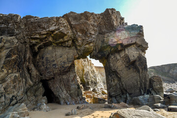 A rock arch on the wild coast of France near Quiberon.