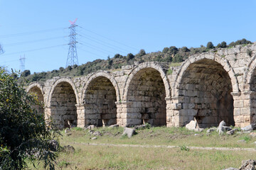 Fototapeta na wymiar Ruins of stadium in ancient city Perge, near Antalya, Turkey