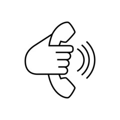 phone call icon in flat black line style, isolated on white background 