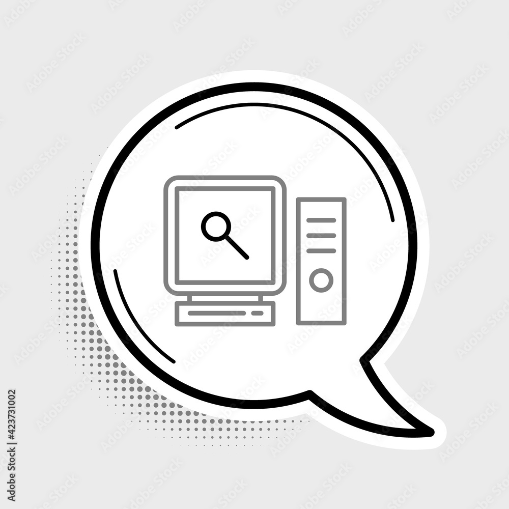 Poster line search on computer screen icon isolated on grey background. screen and magnifying glass. colorf