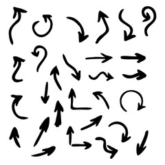 Vector hand drawn collection of arrows. Isolated on white background.